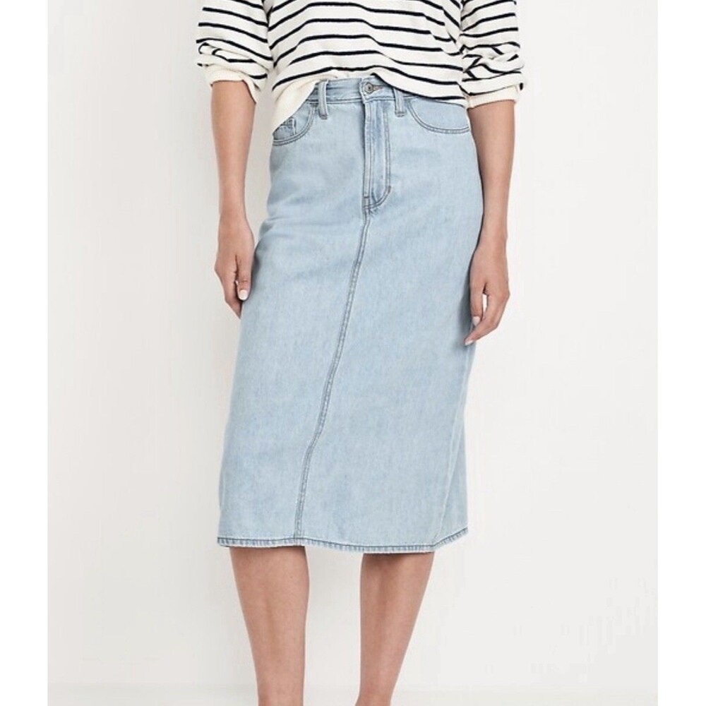 NWT Old Navy High Rise Wow 100% Denim MIDI Skirt With Slit Women’s Size 16 NEW